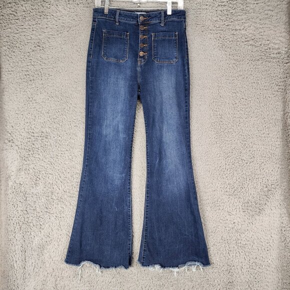 Cello Jeans Womens 11 Dark Wash Stretch High Rise Button Fly Flare Leg - Picture 1 of 11